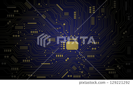 Abstract gold circuit board technology connected lines electronics elements computer motherboard chip processor semiconductor digital on blue background vector Abstract gold circuit board technology connected lines electronics elements computer motherboard chip processor semiconductor digital on blue background vector 129221292