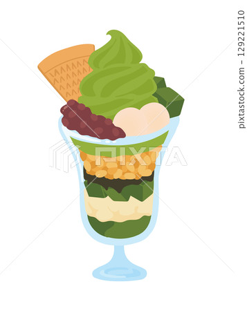 Hand-drawn illustration of a cute matcha parfait Hand-drawn illustration of a cute matcha parfait 129221510