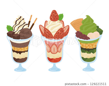 Illustration of a set of three parfaits 129221511
