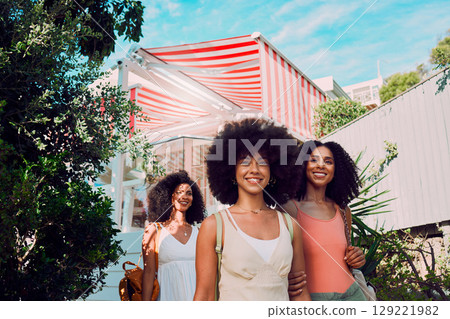 Black women, friends and summer relax, vacation and break together in san francisco. Happy, young and female group at holiday house of fun, happiness and freedom in traveling, trip and tourism resort Black women, friends and summer relax, vacation and break together in san francisco. Happy, young and female group at holiday house of fun, happiness and freedom in traveling, trip and tourism resort 129221982
