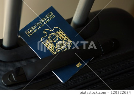 United Arab Emirates passport on travel luggage. The concept of travel and vacation 129222684