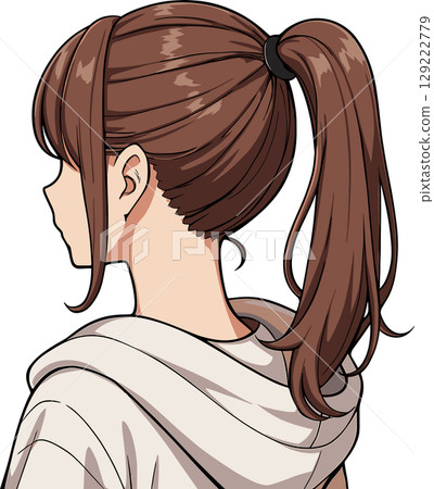 綁著馬尾辮的女子側面插圖 綁著馬尾辮的女子側面插圖 129222779