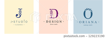 Logo J, D, capital letter O. Monogram of Botanical Minimalistic Logo J, D, capital letter O. Monogram of Botanical Minimalistic 129223190