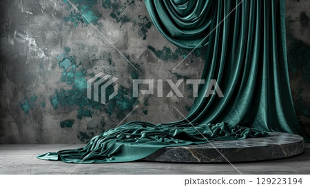 Luxurious velvet display stand for showcasing cosmetics with elaborate leaf shadow pattern Luxurious velvet display stand for showcasing cosmetics with elaborate leaf shadow pattern 129223194