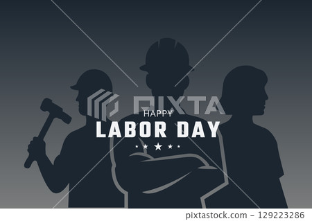 Three workers silhouette happy labor day Three workers silhouette happy labor day 129223286