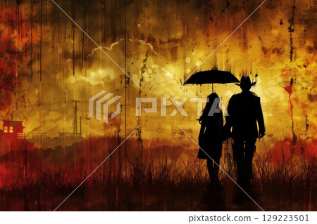 Silhouette, Couple, Walking, Red, Stormy, Sky, Industrial, Landscape, Holding, Hands, Romance Silhouette, Couple, Walking, Red, Stormy, Sky, Industrial, Landscape, Holding, Hands, Romance 129223501