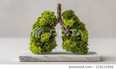 Eco-Friendly Lungs with Moss Arrangement on Marble Base 129223889