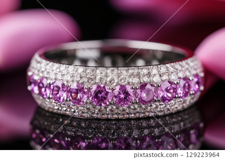 Detailed turmaline crystal bracelet with exquisitely captured natural gemstones and vibrant colors 129223964