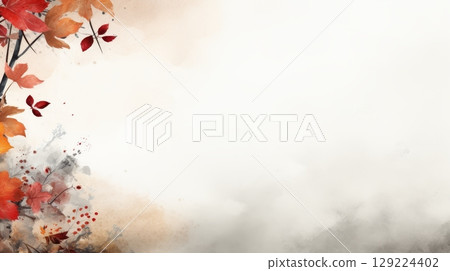 Abstract autumn background with fall-colored maple leaves and floral decorations 129224402