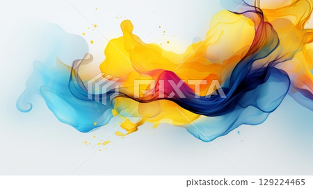 Abstract blue and yellow paint background with liquid grunge texture for artistic designs 129224465