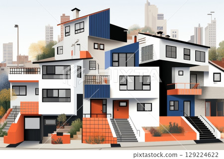 Dynamic composition showcasing modern architectural trends in contemporary design 129224622