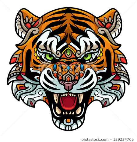 Tiger head mandala arts isolated on white background 129224702