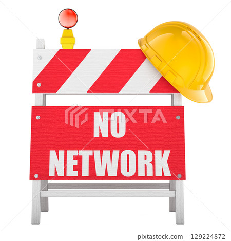 No Network, barrier with hard hat. 3D rendering 129224872