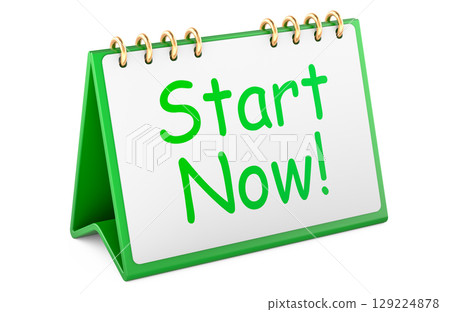 Start Now concept with desk flip calendar. 3D rendering Start Now concept with desk flip calendar. 3D rendering 129224878