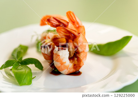 Aesthetic presentation of shrimp for fitness nutrition and healthy diet Aesthetic presentation of shrimp for fitness nutrition and healthy diet 129225000