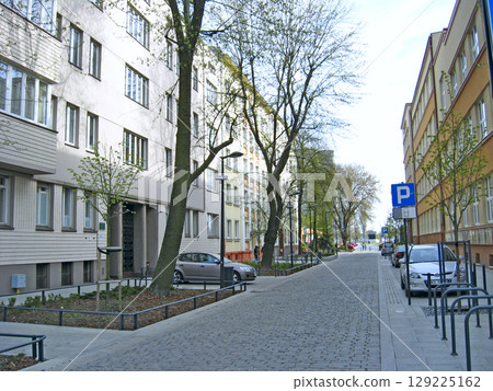 View of the residential area of city. Cozy street in modern city 129225162
