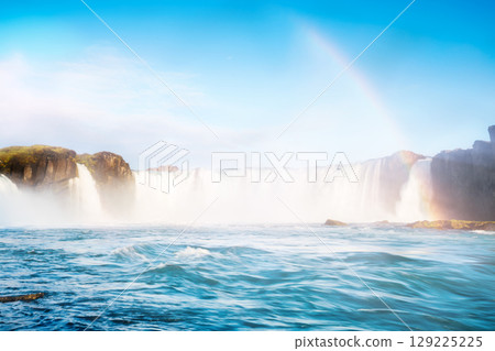Magical view of powerful Godafoss cascade. Location Skjalfandafljot river, Iceland Europe. Magical view of powerful Godafoss cascade. Location Skjalfandafljot river, Iceland Europe. 129225225