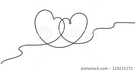 Hearts. Continuous line art drawing. Friendship concept. Best friend forever. Black and white vector illustration 129225272