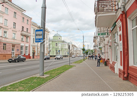 City street. Street of the Belarusian city of Gomel. City life. Urban panorama 129225305