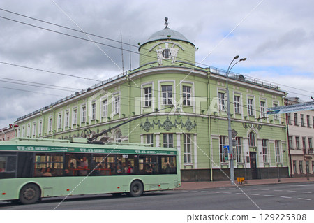 City street. Street of the Belarusian city of Gomel. City life. Urban panorama City street. Street of the Belarusian city of Gomel. City life. Urban panorama 129225308