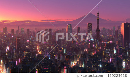 Sunset in the city center and surrounding buildings 129225618