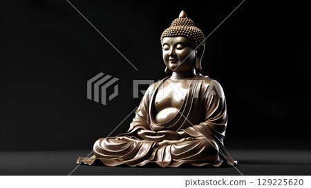 Buddha statue black background 129225620
