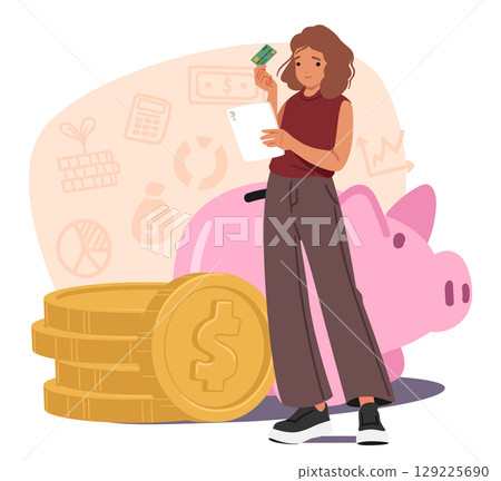 Girl teenager studying financial literacy, money management strategy and savings opportunity 129225690