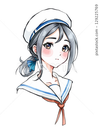 Cute sailor cartoon vector illustration. 129225769