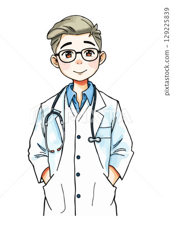 Cute medic cartoon vector illustration. 129225839