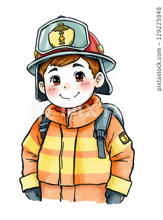 Cute firefighter vector illustration. 129225848