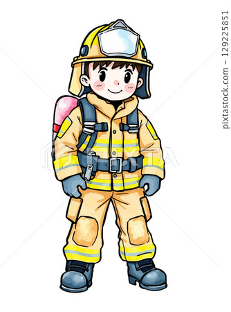 Cute firefighter vector illustration. 129225851