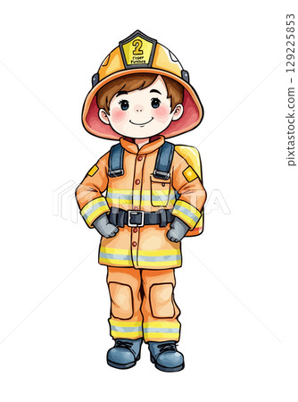 Cute firefighter vector illustration. 129225853