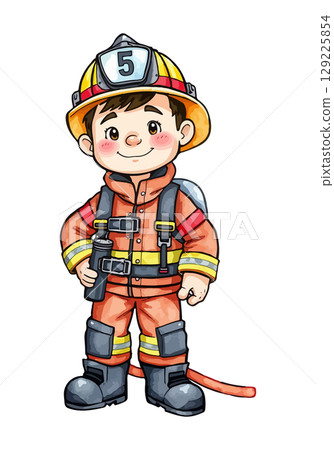 Cute firefighter vector illustration. 129225854