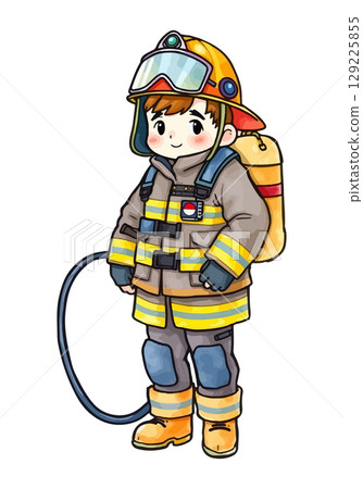 Cute firefighter vector illustration. 129225855