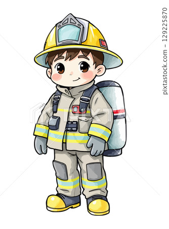 Cute firefighter vector illustration. 129225870