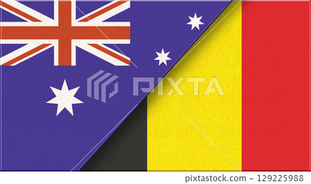 Flag of Australia and Belgium. Australian and Belgian national flags on fabric Flag of Australia and Belgium. Australian and Belgian national flags on fabric 129225988