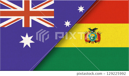Flag of Australia and Bolivia. Australian and Bolivian national flags on fabric 129225992