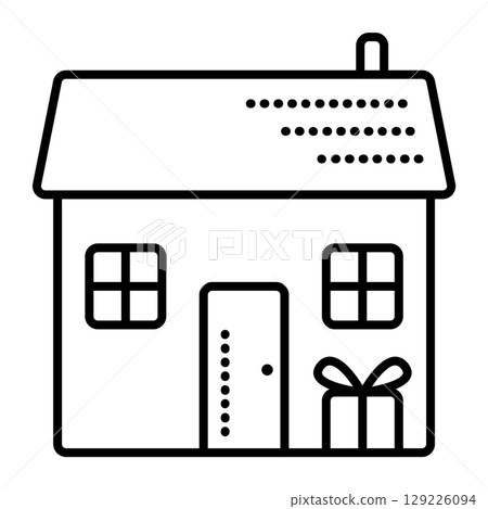 Delivery to home, black line vector icon, pictogram of house and gift near the door Delivery to home, black line vector icon, pictogram of house and gift near the door 129226094