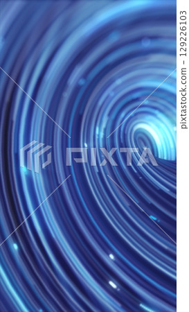 Spiraling rings of blue data light form a tunnel effect, creating a hypnotic visualization of movement through digital space 129226103