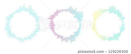 Abstract sound visualization with rainbow neon colors in a radial form. Modern vector design perfect for music, party, or tech themes. 129226308