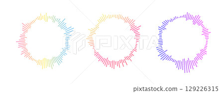 Radiant neon spectrum wave arranged in a circular shape. Eye-catching multicolor vector design ideal for sound, music, or festival visuals Radiant neon spectrum wave arranged in a circular shape. Eye-catching multicolor vector design ideal for sound, music, or festival visuals 129226315