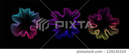 Set of multicolored abstract sound dots wave oscillations. Sound curve. Digital equalizer. Colorful neon template for music poster and banner. Vector radial spectrum. Set of multicolored abstract sound dots wave oscillations. Sound curve. Digital equalizer. Colorful neon template for music poster and banner. Vector radial spectrum. 129226324