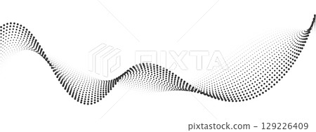 Futuristic geometric abstract shapes halftone, smooth wavy dotted lines gradient curved stripes. Abstract digital wave particles. Vector modern background for equalizer, audio recording. 129226409