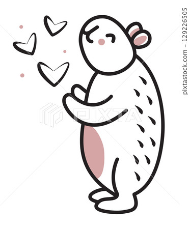 Cute black line dreamy capybara in love plays with hearts, vector doodle of trendy kawaii character, big friendly rodent for a postcard, coloring page, fabric prints, etc. Cute black line dreamy capybara in love plays with hearts, vector doodle of trendy kawaii character, big friendly rodent for a postcard, coloring page, fabric prints, etc. 129226505