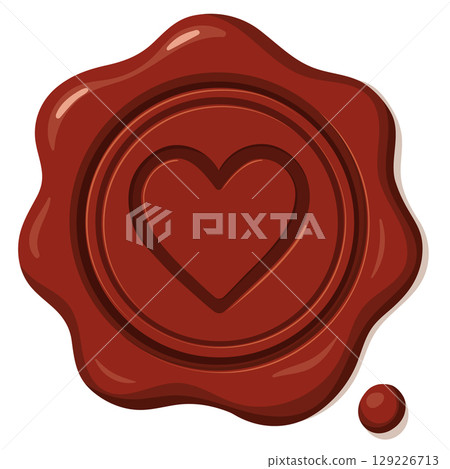 Red wax seal stamp with heart symbol in vintage romantic style	 129226713