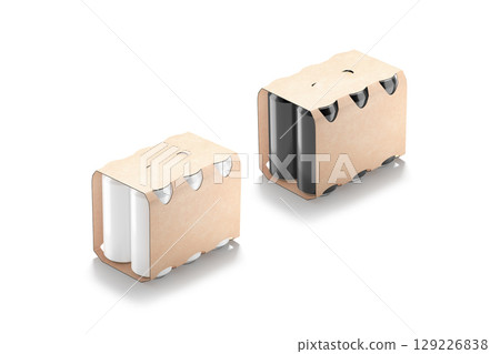 Craft cardboard six pack with black and white can mockup 129226838
