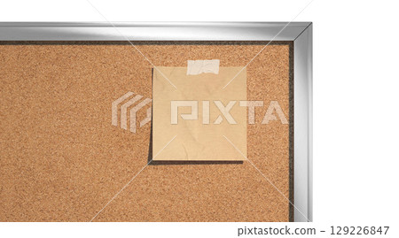 Blank craft paper note taped cork-board mockup, depth of field Blank craft paper note taped cork-board mockup, depth of field 129226847