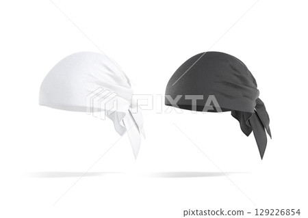 Blank black and white bandana head wrap mockup, side view 129226854