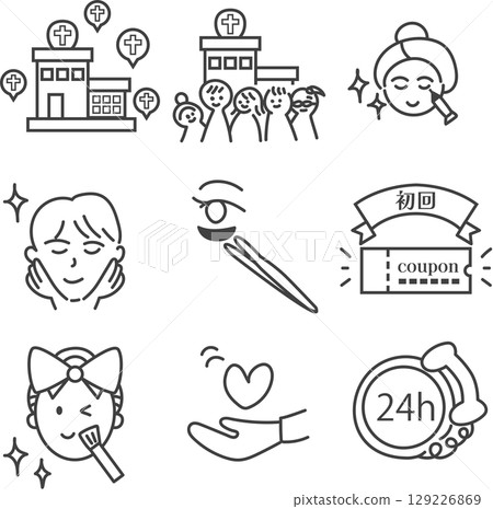 Simple line drawing beauty icon set 129226869
