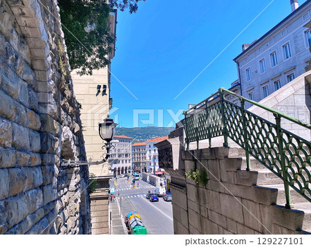 View at street of Trieste, Italy. Trieste is the capital city of the Friuli Venezia Giulia region in northeast Italy 129227101